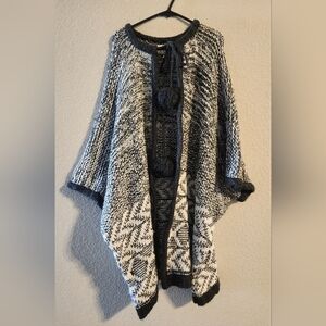 Aerie Women’s Open Front Pom pom tie knit cardigan sweater poncho one size